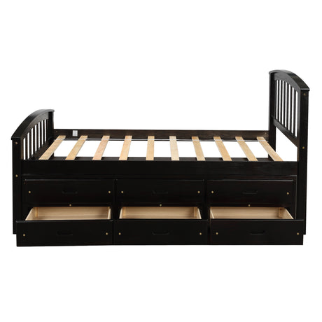 Orisfur. Twin Size Platform Storage Bed Solid Wood Bed with 6 Drawers - Home Elegance USA