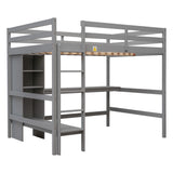 Full Size Loft Bed with Multifunction Shelves and Under-bed Desk, Gray - Home Elegance USA