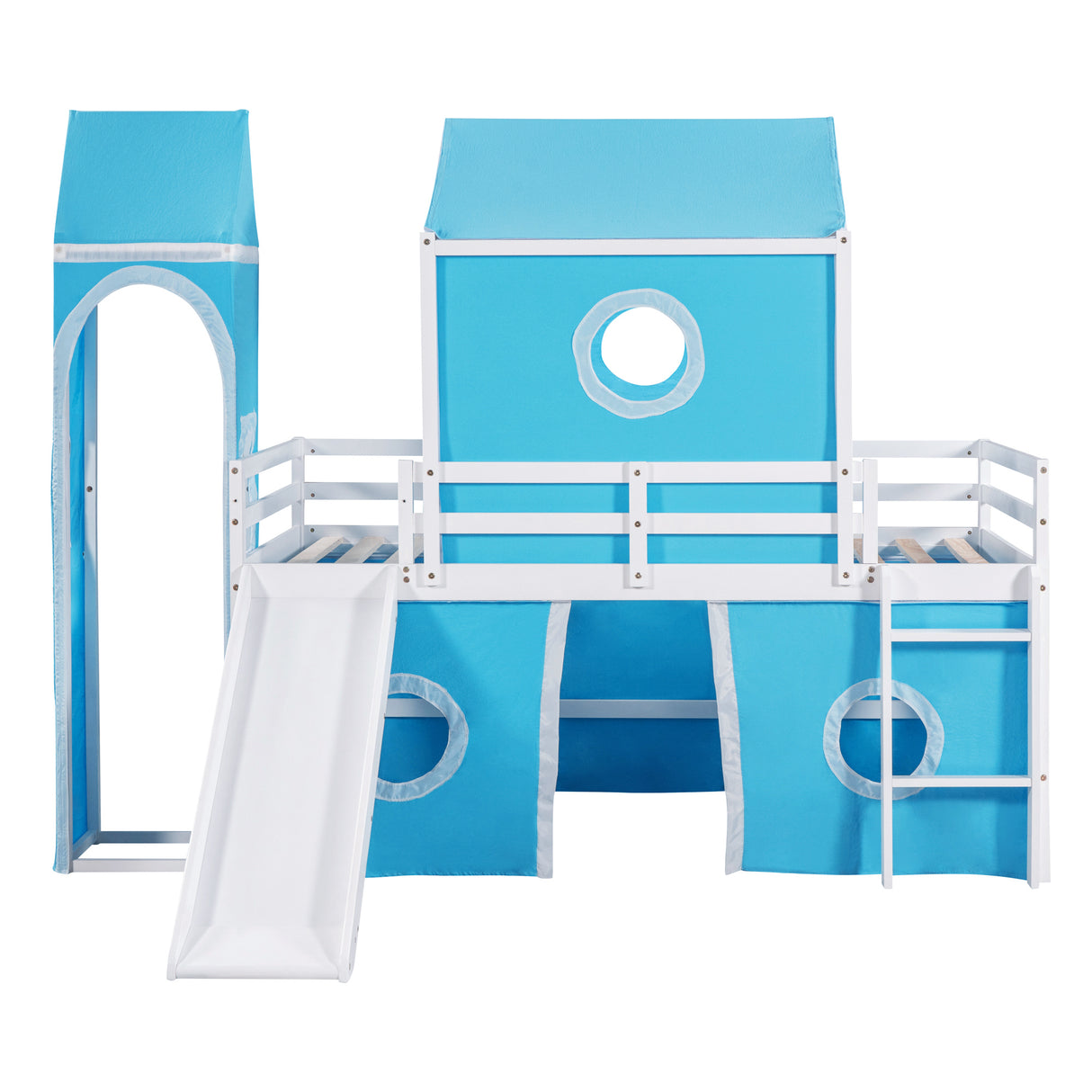 Twin Size Bunk Bed with Slide Blue Tent and Tower - Blue - Home Elegance USA