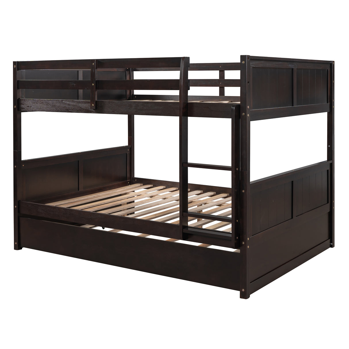 Full Over Full Bunk Bed with Twin Size Trundle, Espresso (old sku: LP000150AAP ) - Home Elegance USA