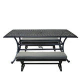 3 Piece Aluminum Dining Set, Rectangular table and Benches, Cast Slate