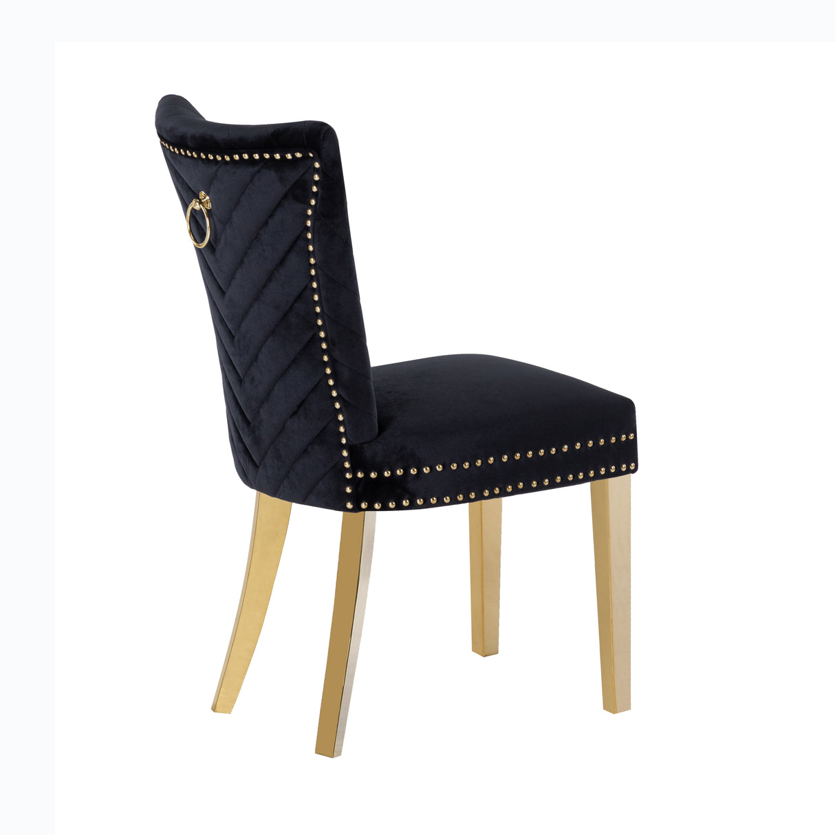 Eva 2 Piece Gold Legs Dining Chairs Finished with Velvet Fabric in Black - Home Elegance USA