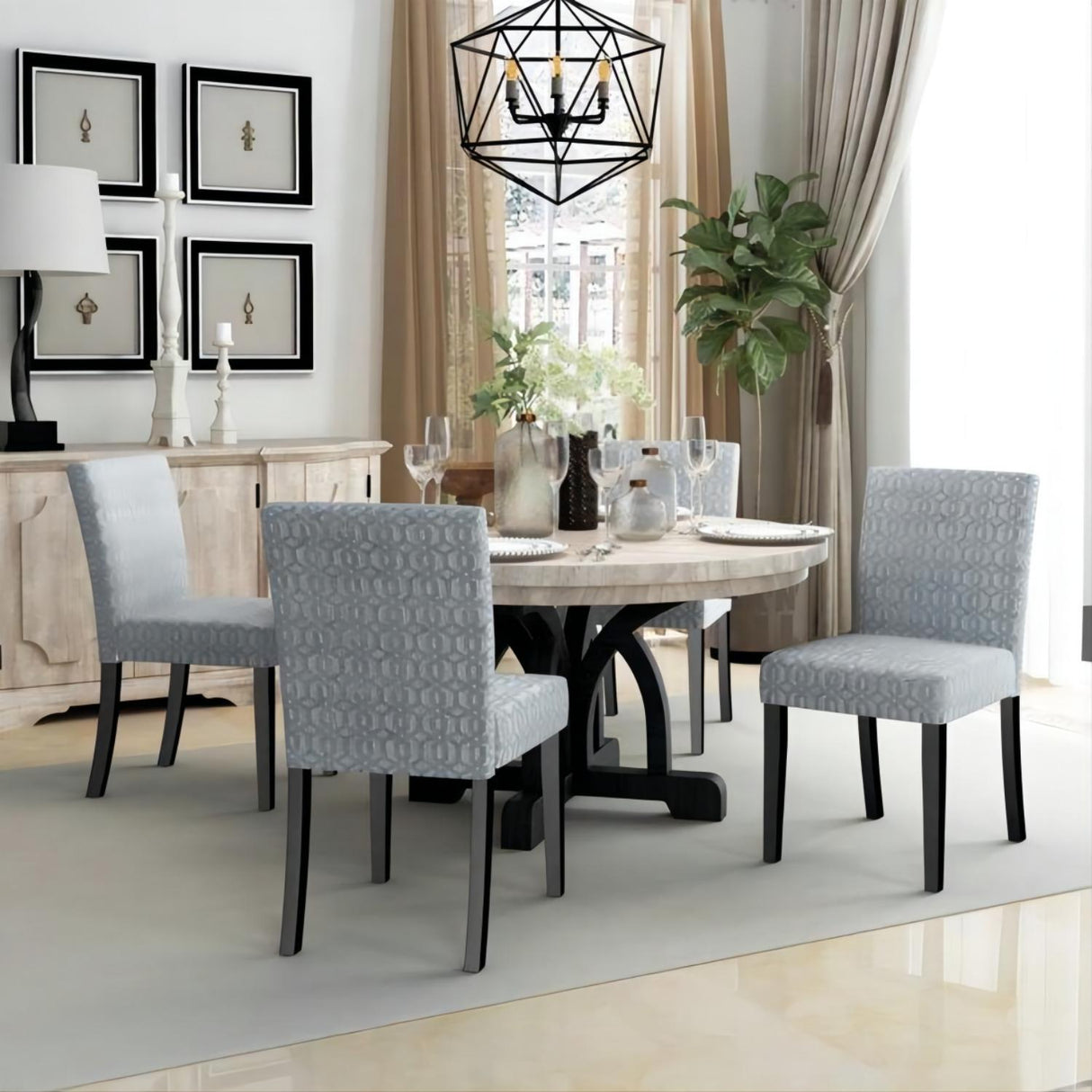 Upholstered Dining Chairs Set of 2 Modern Dining Chairs with Solid Wood Legs, Grey - Home Elegance USA