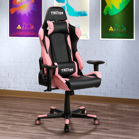 Techni Sport TS-4300 Ergonomic High Back Racer Style PC Gaming Chair, Pink - Home Elegance USA