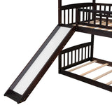 Twin Over Twin Bunk Bed with Slide, House Bed with Slide, Espresso(OLD SKU: LT000213AAP) - Home Elegance USA