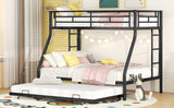 Twin over Full Bed with Sturdy Steel Frame, Bunk Bed with Twin Size Trundle, Two-Side Ladders, Black - Home Elegance USA