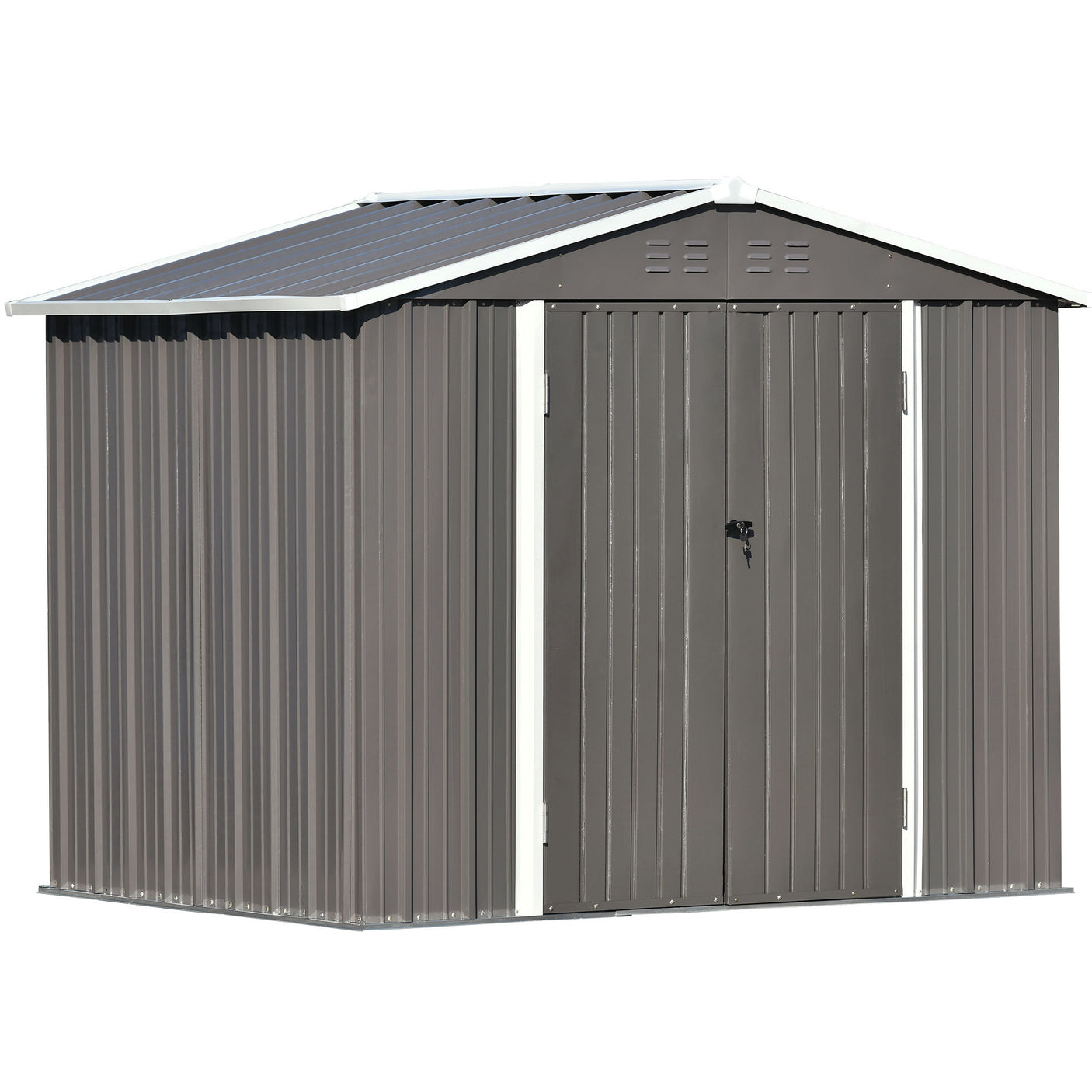 TOPMAX Patio 8ft x6ft Bike Shed Garden Shed, Metal Storage Shed with Lockable Doors, Tool Cabinet with Vents and Foundation Frame for Backyard, Lawn, Garden, Gray
