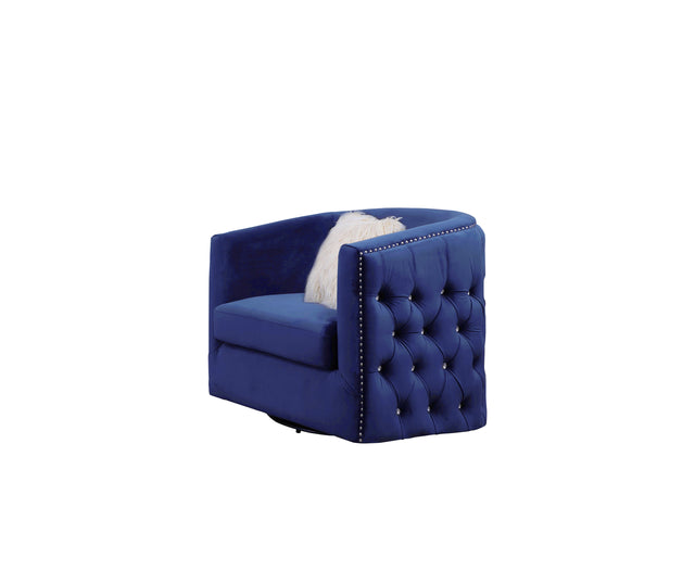 Afreen Button Tufted Chair Finished with Velvet Fabric Upholstery in Blue - Home Elegance USA
