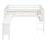 Full Size Loft Bed With Removable Desk and Cabinet, White - Home Elegance USA