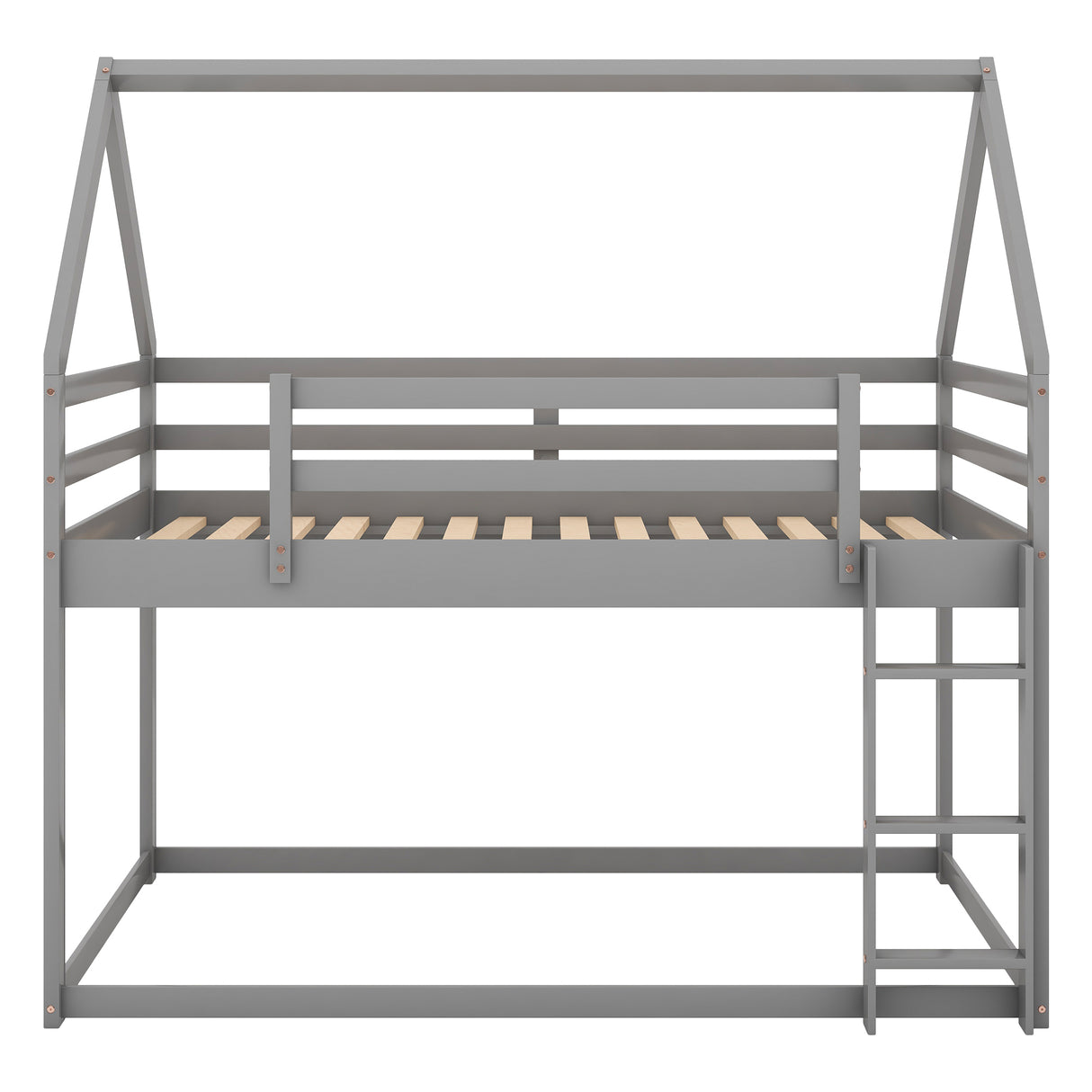 Twin over Twin Low Bunk Bed, House Bed with Ladder , Gray(OLD SKU:WF197808AAE) - Home Elegance USA