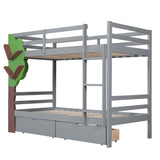 Twin-Over-Twin Bunk Bed with  a Tree Decor and Two Storage Drawers, Gray - Home Elegance USA