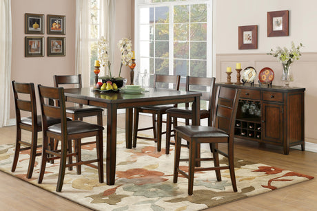 Cherry Finish Dining Set 7pc Counter Height Table with Extension Leaf and 6x Wood Frame Counter Height Chairs Transitional Style Furniture - Home Elegance USA