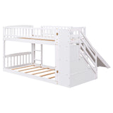 Stairway Twin over Twin Bunk Bed with Two Drawers and Slide, White(OLD SKU :LT000155AAK) - Home Elegance USA