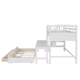 Stairway Twin XL Loft Bed with Twin Size Trundle and 3 Drawers, Storage, Desk, White - Home Elegance USA