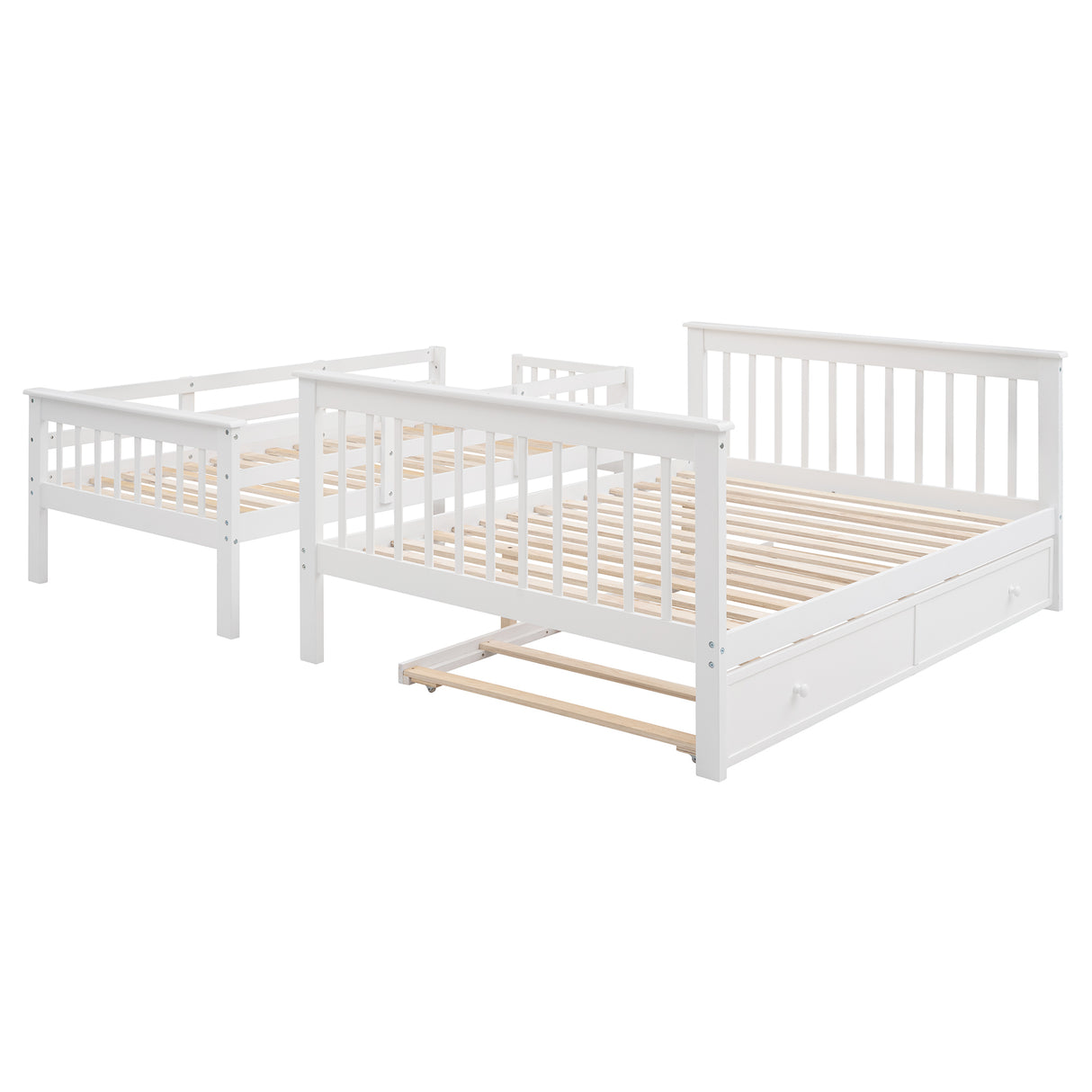 Stairway Twin-Over-Full Bunk Bed with Twin size Trundle, Storage and Guard Rail for Bedroom, Dorm, for Adults, White(OLD SKU :LP000119AAK) - Home Elegance USA