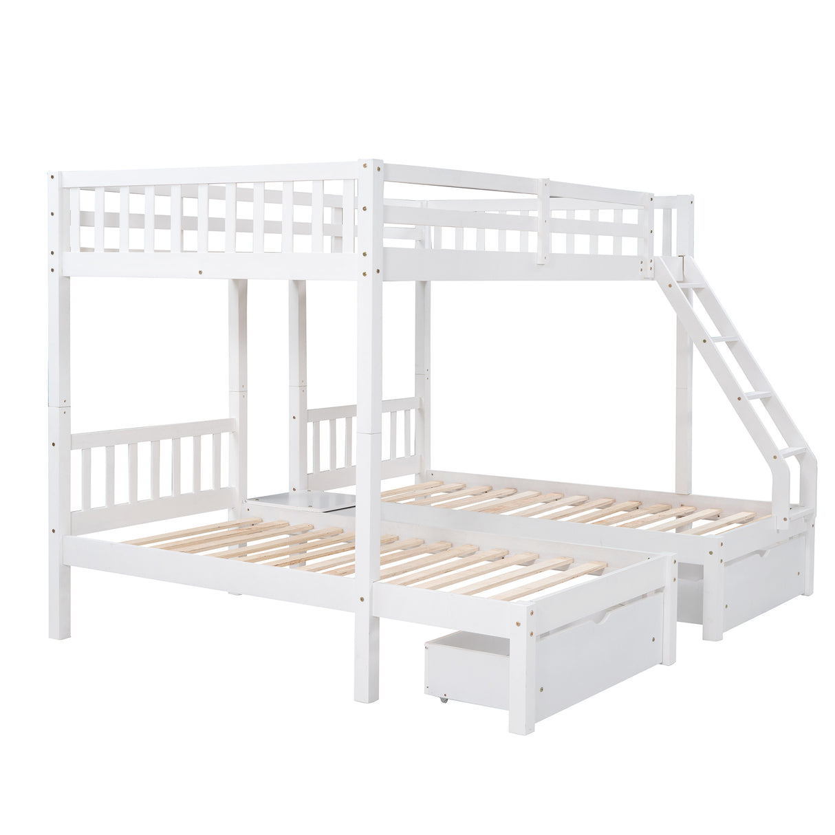 Full Over Twin & Twin Bunk Bed, Wood Triple Bunk Bed with Drawers and Guardrails, White (OLD SKU: LP000143AAK) - Home Elegance USA