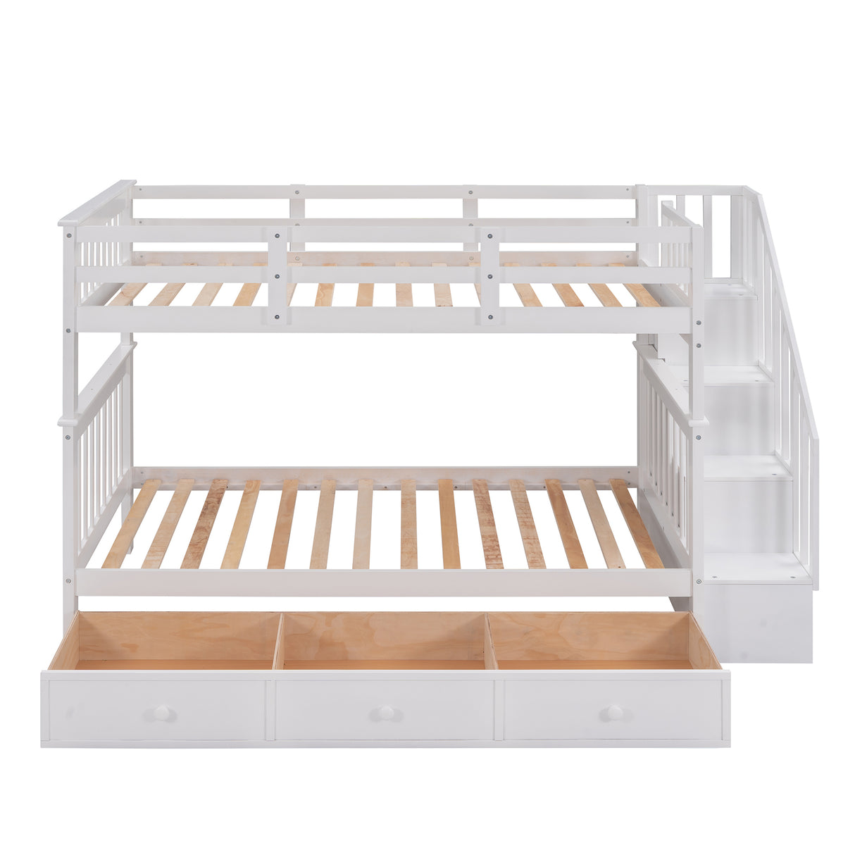 Stairway Twin-Over-Twin Bunk Bed with Three Drawers for Bedroom, Dorm - White(Old sku: LP000309AAK) - Home Elegance USA