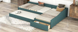 Upholstered Double Twin Size Daybed with Trundle and Drawer, Green