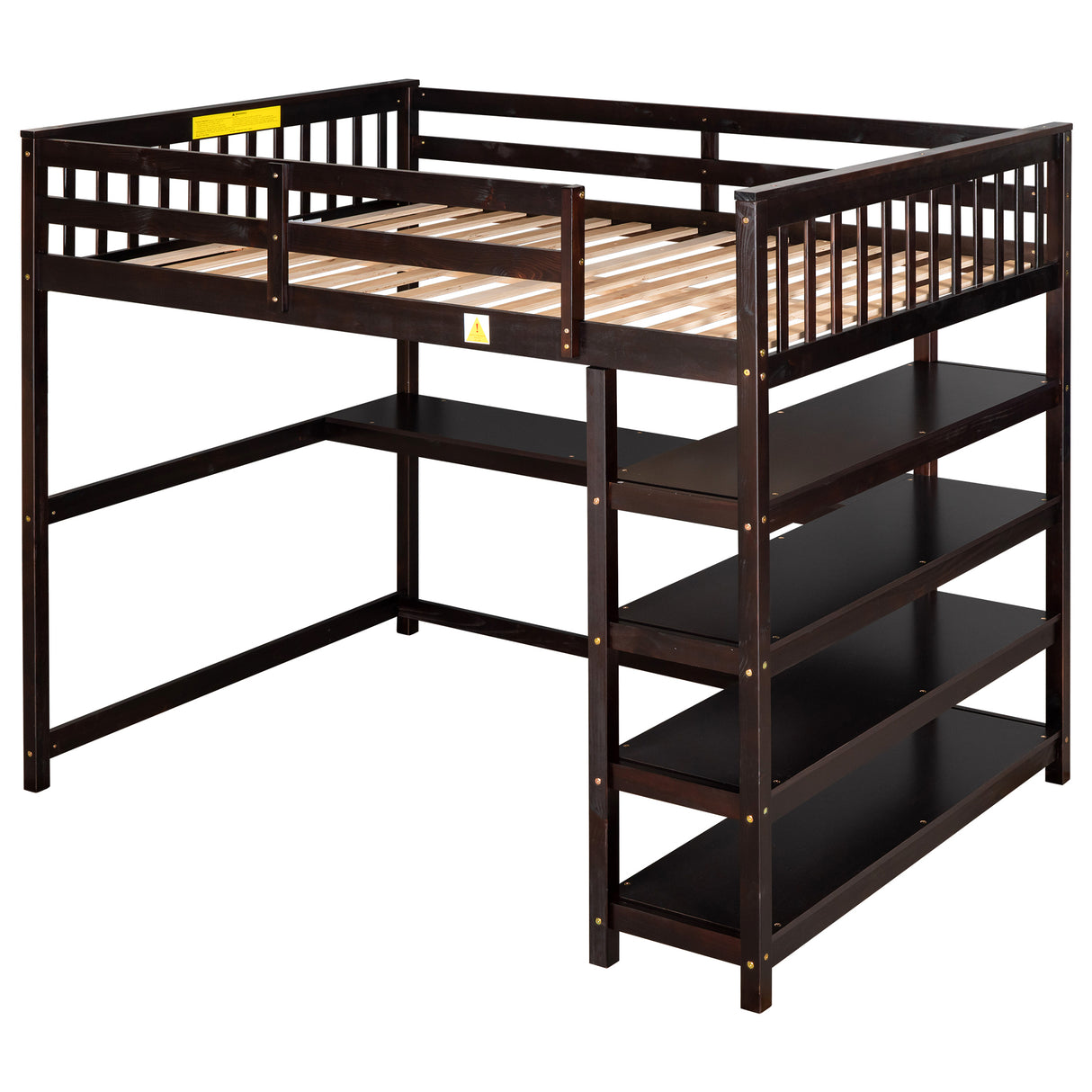 Full Size Loft Bed with Storage Shelves and Under-bed Desk, Espresso(OLD SKU:SM000246AAP-1) - Home Elegance USA