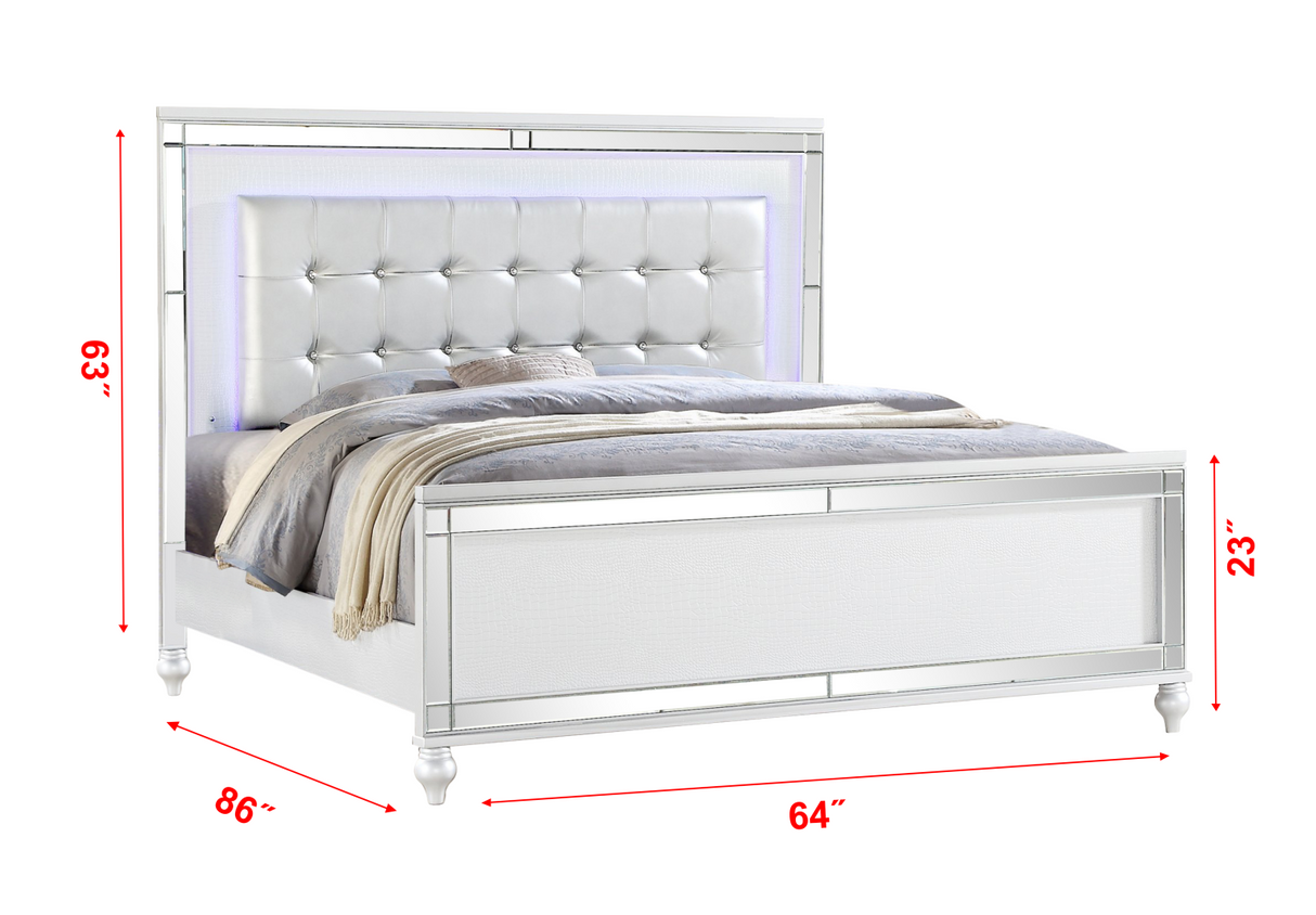 Sterling Queen Size Upholstered LED Bed made with wood in White Color - Home Elegance USA