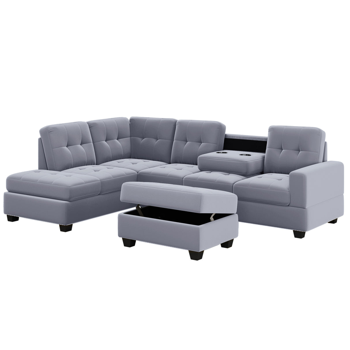 Orisfur. Modern Sectional Sofa with Reversible Chaise, L Shaped Couch Set with Storage Ottoman and Two Cup Holders for Living Room - Home Elegance USA