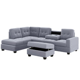 Orisfur. Modern Sectional Sofa with Reversible Chaise, L Shaped Couch Set with Storage Ottoman and Two Cup Holders for Living Room - Home Elegance USA