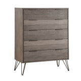 Contemporary Three-Tone Gray Finish Chest of Drawers Perched atop Metal Legs Acacia Veneer Modern Bedroom Furniture - Home Elegance USA