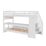 Stairway Twin XL Loft Bed with Twin Size Trundle and 3 Drawers, Storage, Desk, White - Home Elegance USA