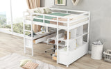 Full Size Loft Bed with Built-in Desk with Two Drawers, and Storage Shelves and Drawers,White - Home Elegance USA