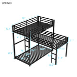 L-shaped Metal Triple Twin Size Bunk Bed, Black(OLD SKU:SM000605AAB) - Home Elegance USA