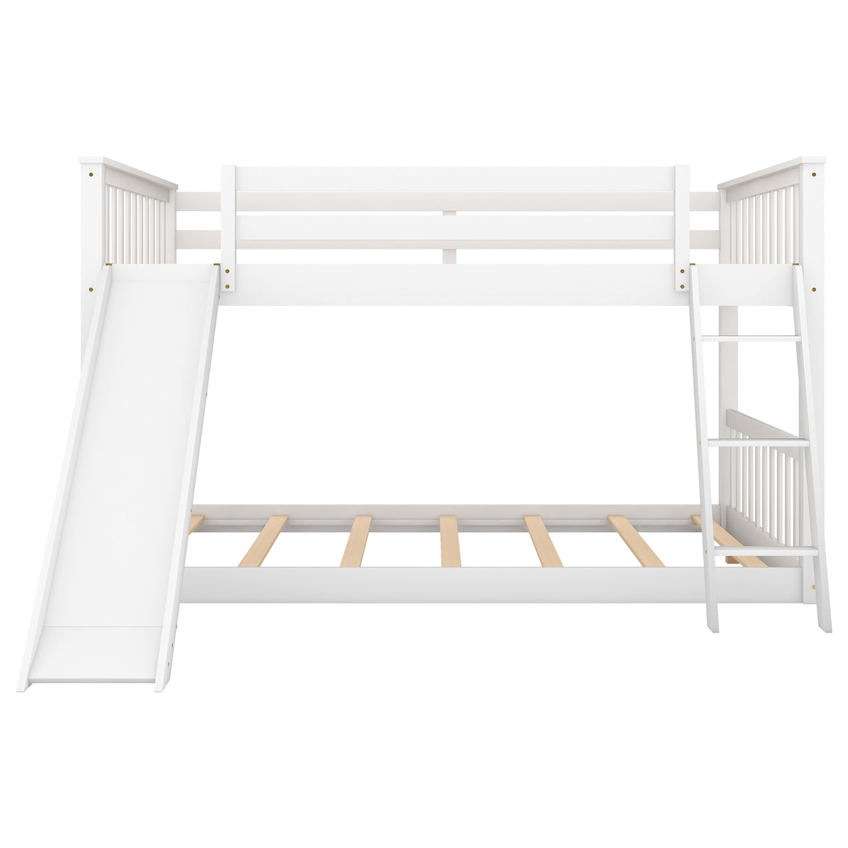 Full over Full Bunk Bed with Convertible Slide and Ladder, White - Home Elegance USA