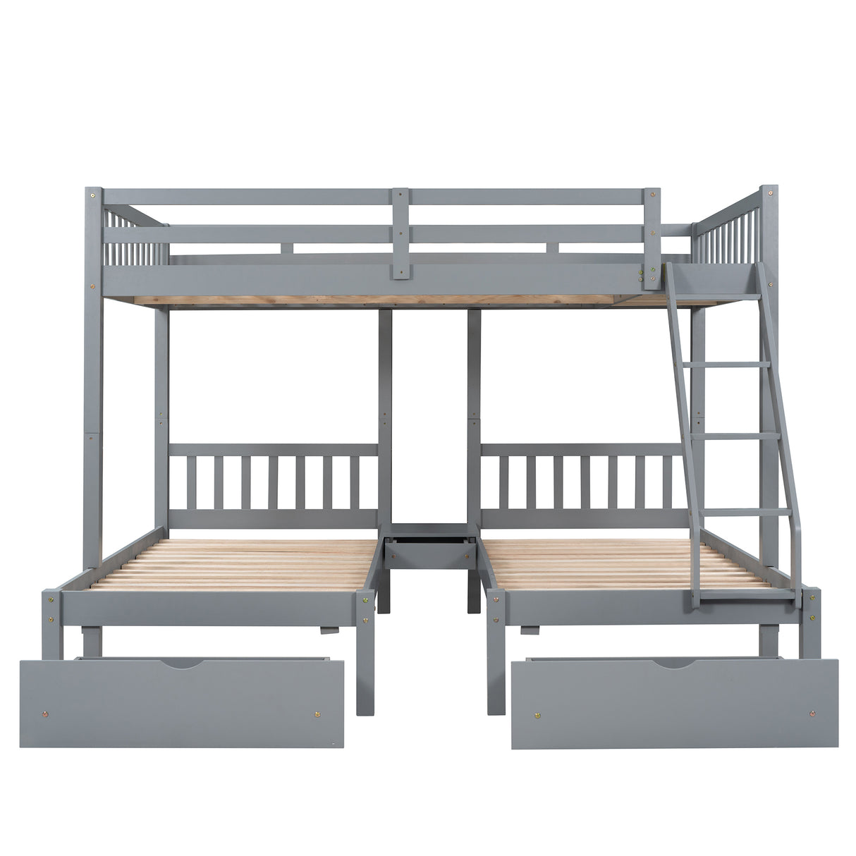 Full Over Twin & Twin Bunk Bed, Wood Triple Bunk Bed with Drawers and Guardrails, Gray (OLD SKU: LP000143AAE) - Home Elegance USA