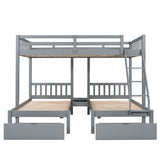 Full Over Twin & Twin Bunk Bed, Wood Triple Bunk Bed with Drawers and Guardrails, Gray (OLD SKU: LP000143AAE) - Home Elegance USA