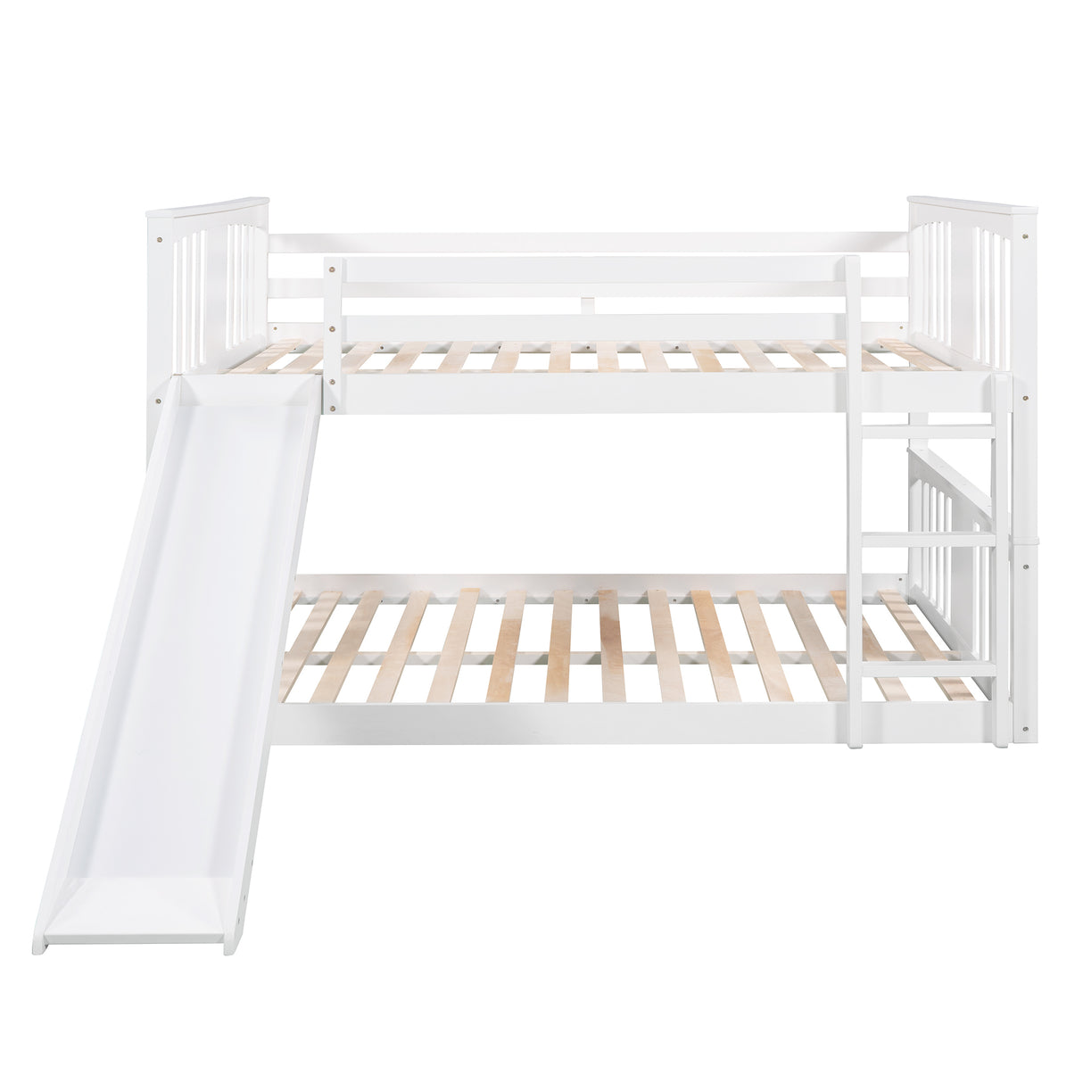 Full Over Full Bunk Bed with Ladder with Slide, White (Old SKU :LP000208AAK) - Home Elegance USA