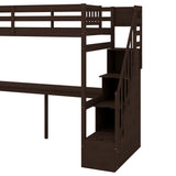 Twin Size Loft Bed with Storage Staircase and Built-in Desk, Espresso (Old SKU:GX000903AAP) - Home Elegance USA