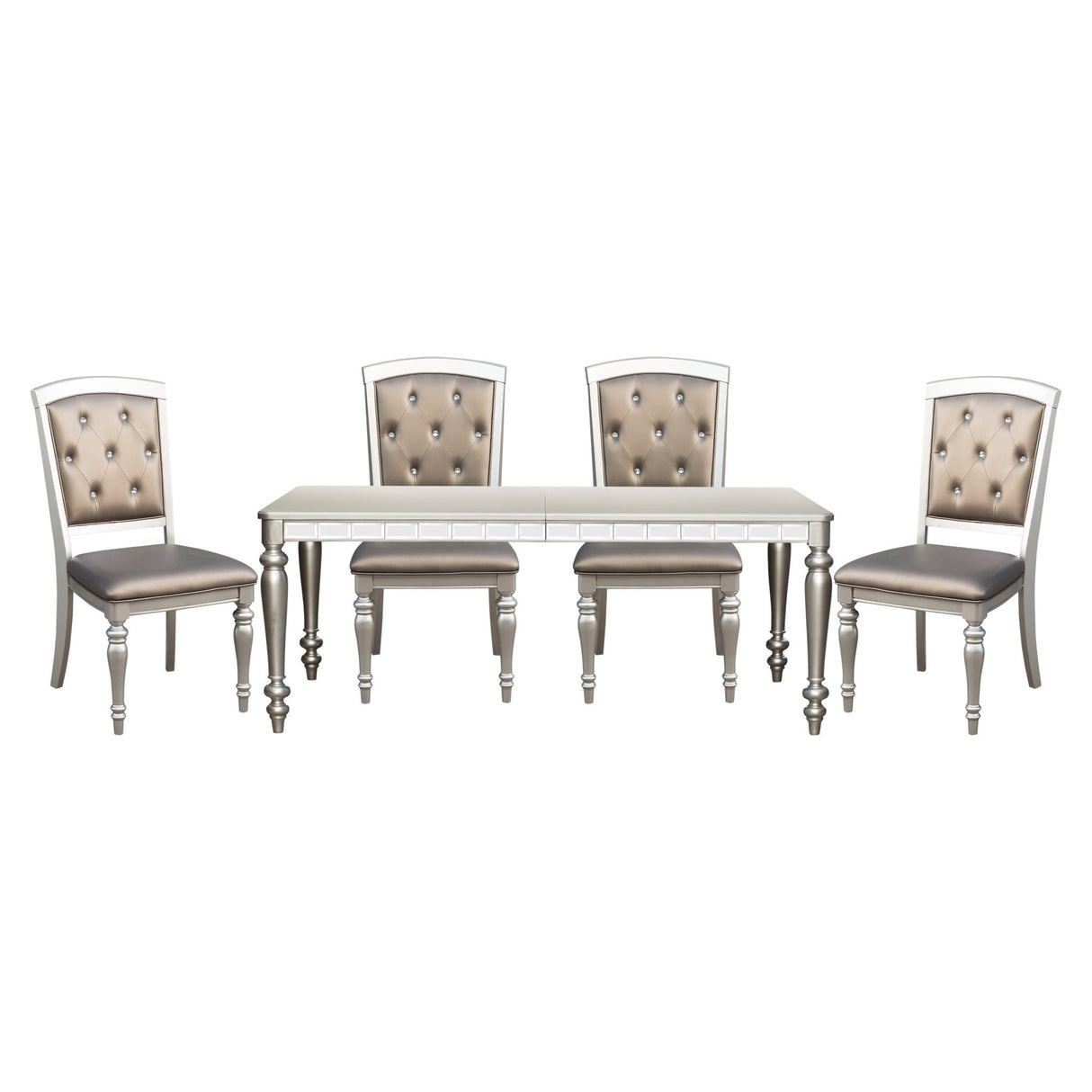 Glamorous Silver Finish Dining Set 5pc Dining Table 4x Side Chairs Crystal Button Tufted Upholstered Modern Style Furniture - Home Elegance USA