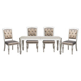 Glamorous Silver Finish Dining Set 5pc Dining Table 4x Side Chairs Crystal Button Tufted Upholstered Modern Style Furniture - Home Elegance USA
