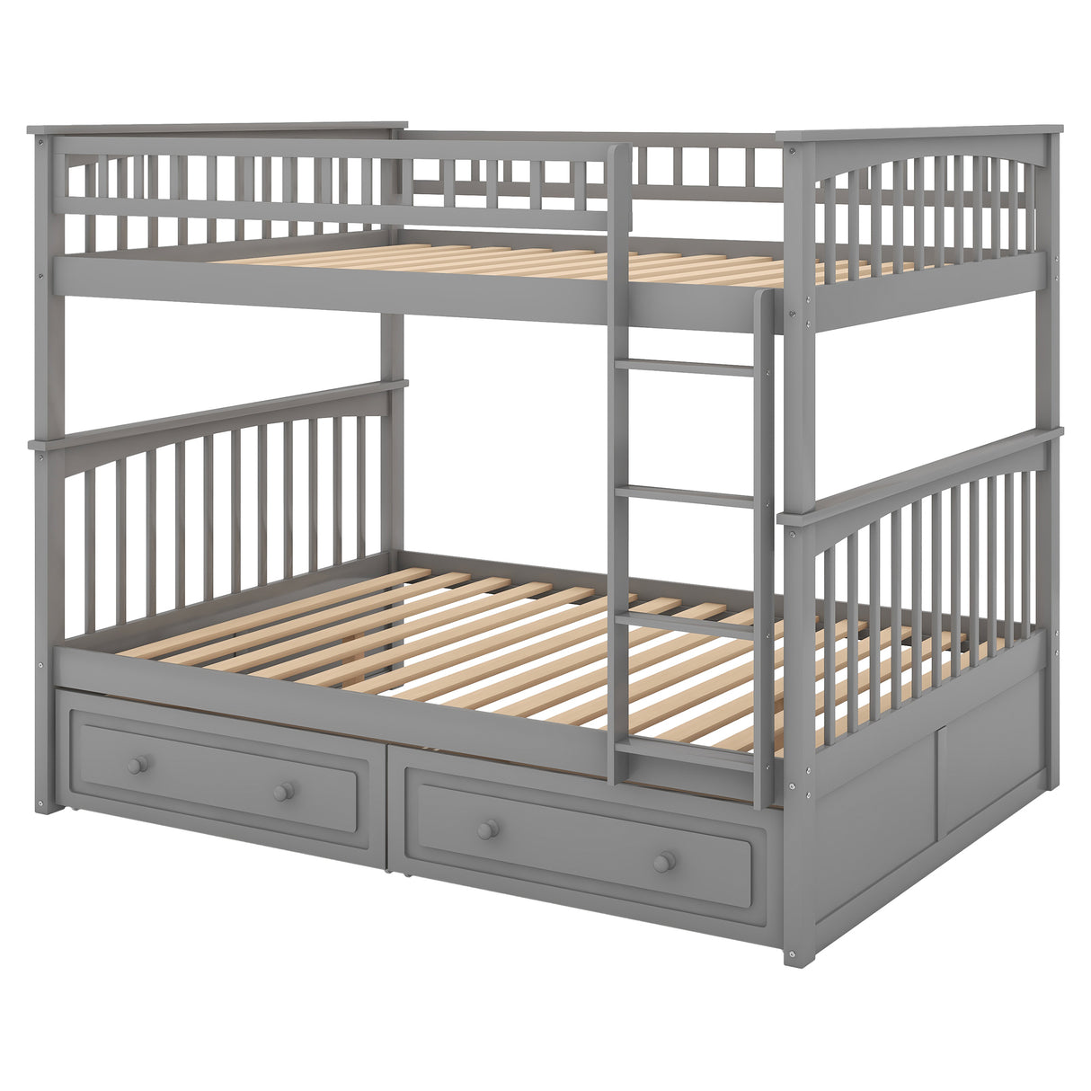 Full over Full Bunk Bed with Drawers, Convertible Beds, Gray(OLD SKU:SM000241AAE) - Home Elegance USA