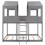 Full Over Full WoodBunk Bed with Roof, Window, Guardrail, Ladder (Gray)( old sku: LP000031AAN ) - Home Elegance USA