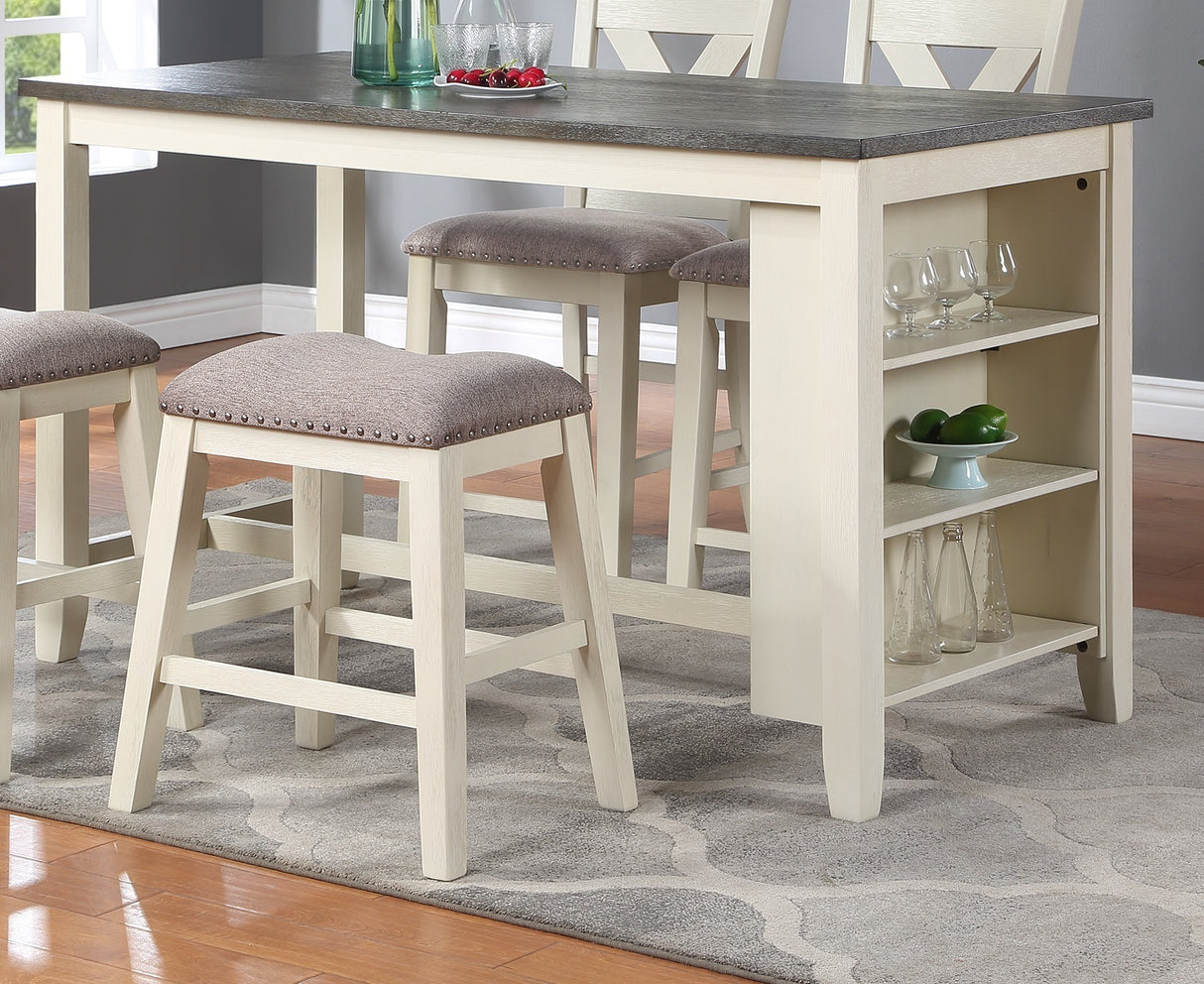Modern Contemporary 5pc Counter Height High Dining Table w Storage Shelves High Chairs And Stools Wooden Kitchen Breakfast Table Dining Room Furniture - Home Elegance USA