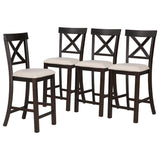 TREXM 6-Piece Counter Height Dining Table Set Table with Shelf 4 Chairs and Bench for Dining Room (Espresso) - Home Elegance USA