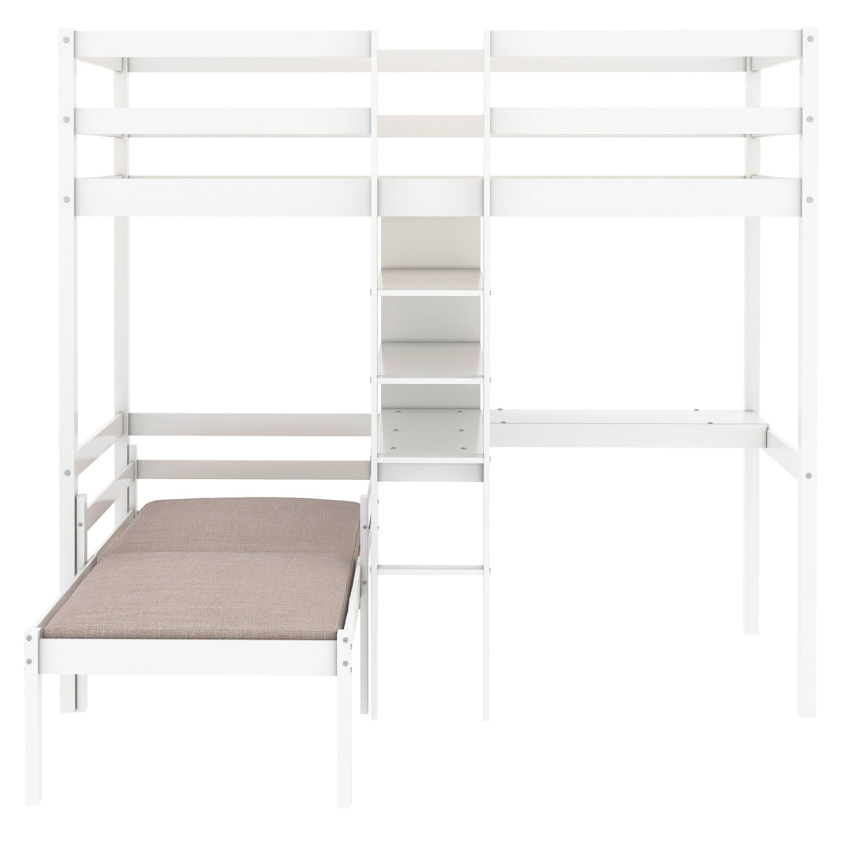 Convertible Loft Bed with L-Shape Desk, Twin Bunk Bed with Shelves and Ladder, White(OLD SKU:SM000209AAK-1) - Home Elegance USA