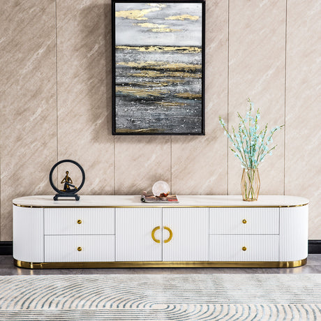 White Sintered Stone TV Stand, Media Console Television Table for Living Room and Bedroom Home Elegance USA