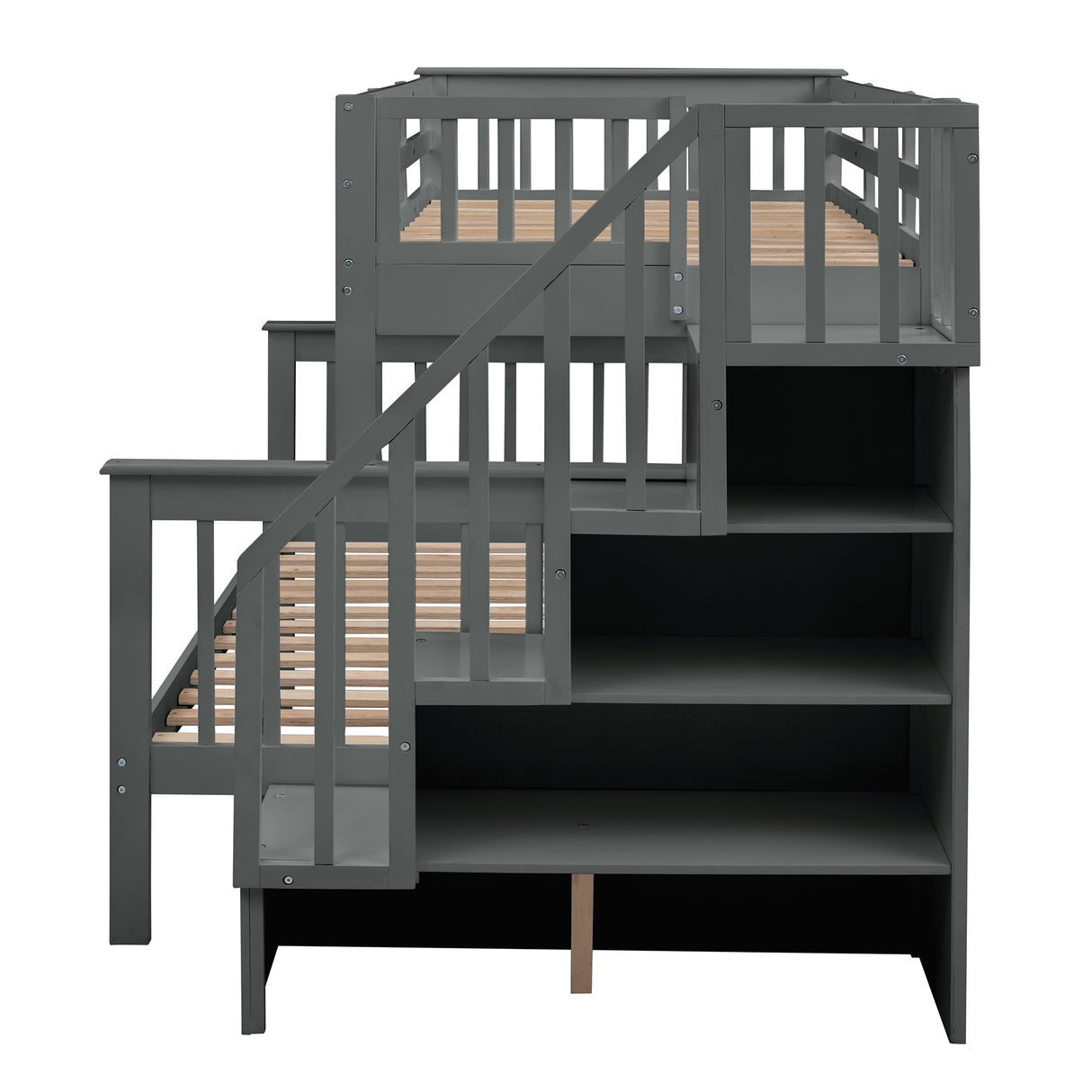 Stairway Twin-Over-Full Bunk Bed with Twin size Trundle, Storage and Guard Rail for Bedroom, Dorm, for Adults, Gray(OLD SKU :LP000119AAE) - Home Elegance USA