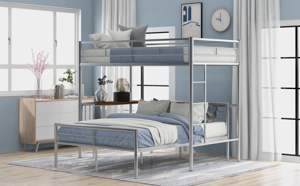 Twin Over Full Metal Bunk Bed with Desk, Ladder and Quality Slats for Bedroom, Metallic Silver（OLD SKU :LP000092AAN） - Home Elegance USA