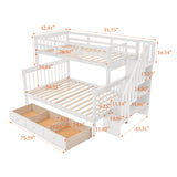 Stairway Twin-Over-Full Bunk Bed with Drawer, Storage and Guard Rail for Bedroom, Dorm, for Adults, White color(OLD SKU :LP000219AAK) - Home Elegance USA