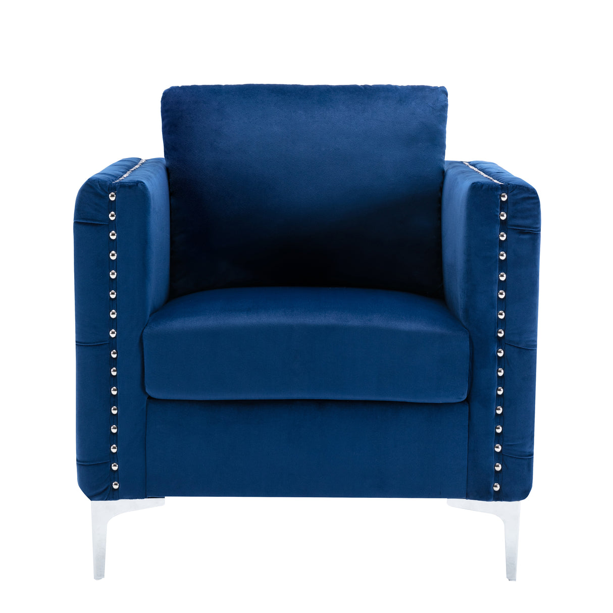 Modern Velvet Armchair Tufted Button Accent Chair Club Chair with Steel Legs for Living Room Bedroom，Navy - Home Elegance USA
