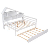 Full Size Platform Bed with Trundle and Shelves, White - Home Elegance USA