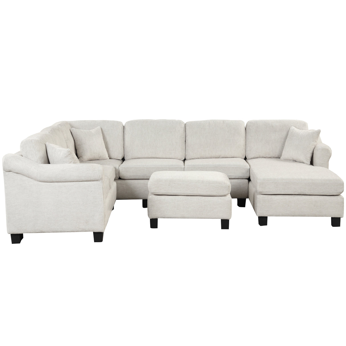 122.1" *91.3" 4pcs Sectional Sofa with Ottoman with Right Side Chaise velvet fabric White | Home Elegance USA