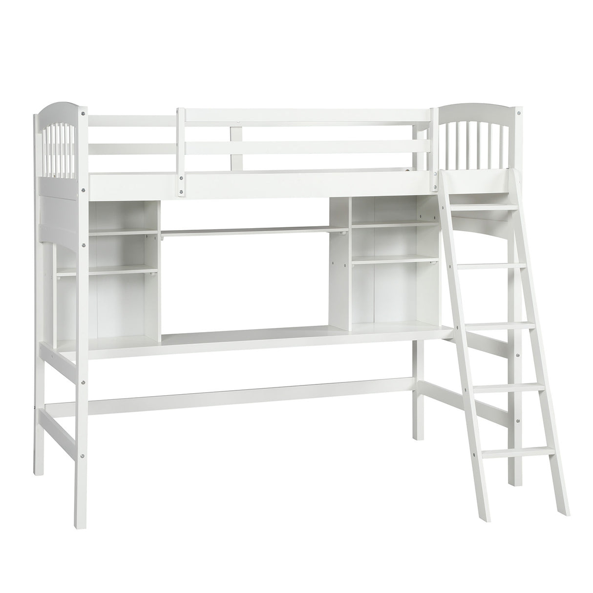 Twin size Loft Bed with Storage Shelves, Desk and Ladder, White(OLD SKU :LP000140KAA) - Home Elegance USA